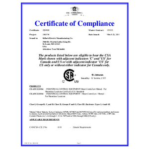 B7MS, B7MSN, & B7NFD Series CSA Certification